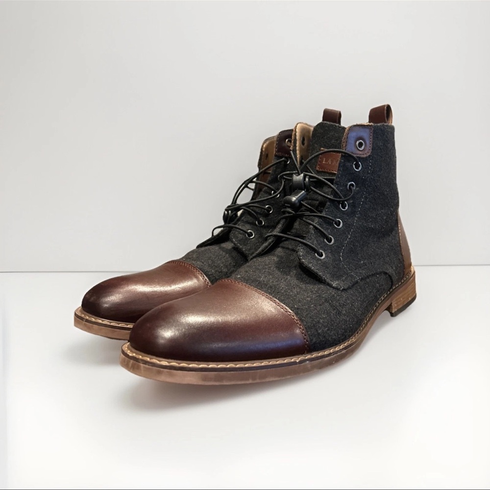 La Milano Stance 11 Men's Cognac Leather and Gray Wool Lace-Up Boots Size 12